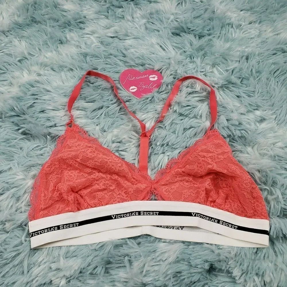 Victoria's Secret Salmon The Lace Logo Unlined Bralette Medium